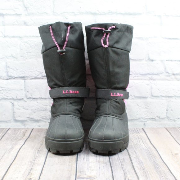 LL Bean Girl's Black Pink Pull On Northwoods Insulated Winter Boots Size 7 - Picture 5 of 11